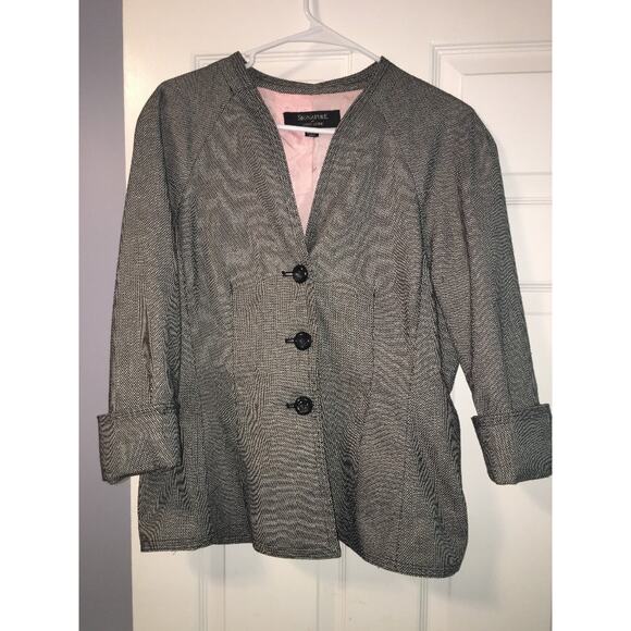 SIGNATURE By LARRY LEVINE Womens Blazer Jacket Size 10 Black & White Lined - Picture 1 of 5